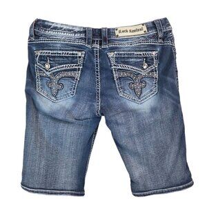 Rock Revival Barby Bermuda Shorts Size 32 Fleur de Lis Thick Stitch Embellished
